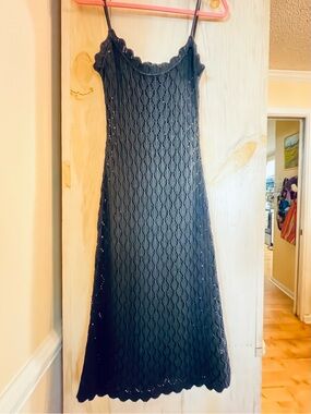 Vintage Betsey Johnson  Black Crochet  midi dress. 90s Y2K Size small